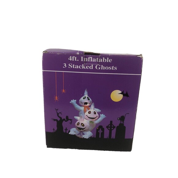 New Halloween 4' Airblown Inflatable 3 Stacked White Ghosts - Picture 1 of 3